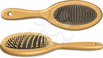 Wooden hairbrush isolated on white. Vector illustration