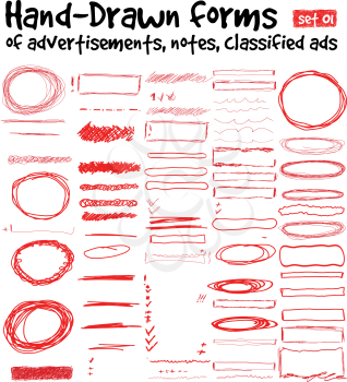 Hand-drawn forms to highlight the advertising and classified ads in newspapers, magazines, etc. Position the subject in the normal or multiplay mode. Vector set 02