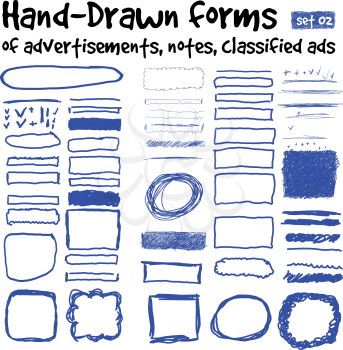 Hand-drawn forms to highlight the advertising and classified ads in newspapers, magazines, etc. Position the subject in the normal or multiplay mode. Vector set 01