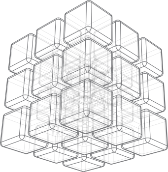 Cube 3d wireframe on white background