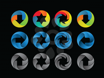 Abstract color icon set.  Illustration on black background