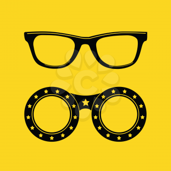 Sunglasses icon in flat style. Vector illustration on yellow