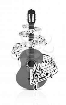Music notes with guitar player for design use, vector illustration