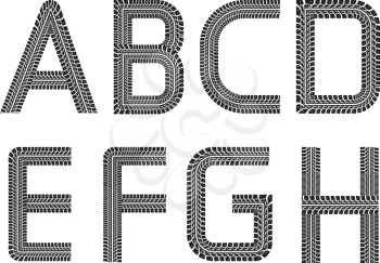 Tire tracks vector font on white background. Part 01