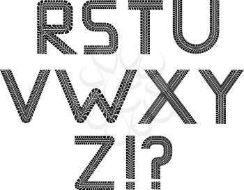 Tire tracks vector font on white background. Part 03