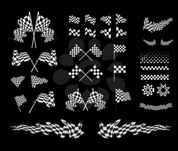 Checkered flag vector set illustration on black background