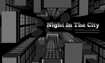 Night in the city. Top view vector illustration