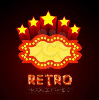 Vector blank movie, theater or casino marquee with stars isolated on black background