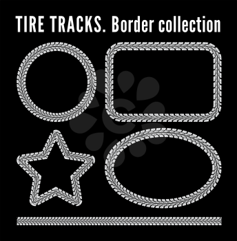 Tire tracks frame set. Vector illustration on black background