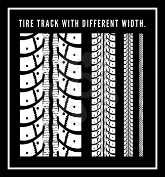 Tire tracks collection with different width. Vector illustration on black background