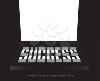 Te word success on the stairs. Conceptual vector illustration