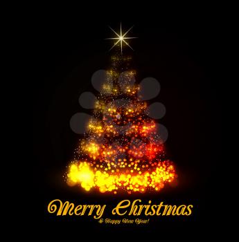 Beautiful christmas tree from light vector background