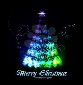 Beautiful christmas tree from light vector background