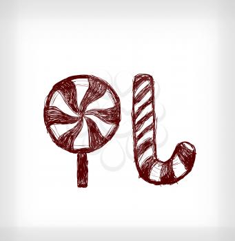 Christmas candy. Hand drawn vector illustration on light grey background