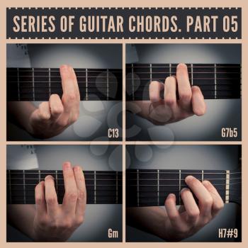 A series of guitar chords with symbols. Part 05