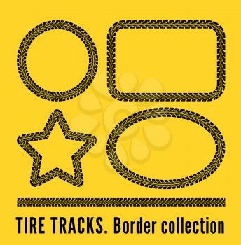 Tire tracks frame set. Vector illustration on yellow background