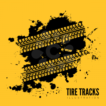 Tire track vector illustration on yellow background