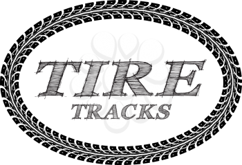 Tire tracks frame in elliptical form. Vector illustration on white background