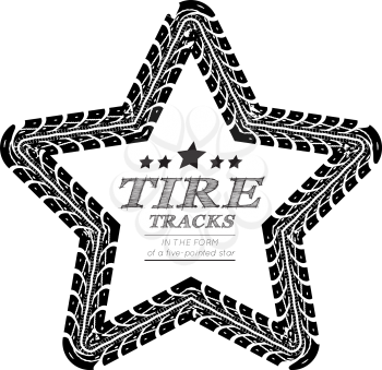 Tire tracks frame in the form of a five-pointed star. Vector illustration on white background