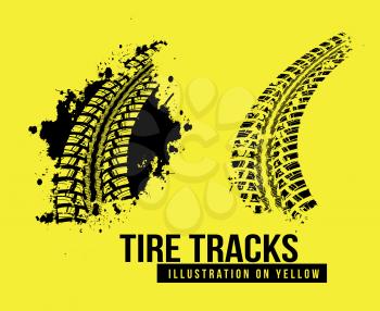Tire track vector background on yellow background