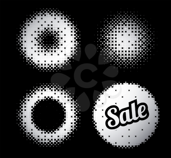 Set of vector abstract halftone illustrations on black background