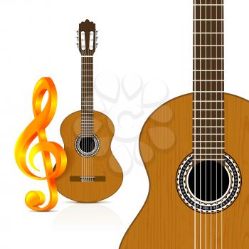 Classical guitar on white background.  Vector illustration