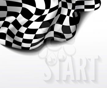 checkered race flag with start text on light grey background