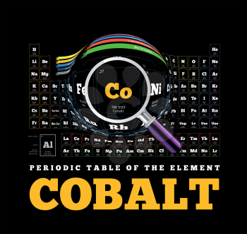Periodic Table of the element. Cobalt, Co. Vector illustration on black