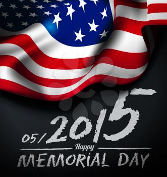 Memorial day vector illustration with US flag and congratulations on the chalkboard