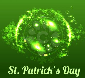 St Patricks day. Vector background with clover leaves and beer bubbles