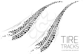Tire tracks background in black and white style. Vector illustration. can be used for for posters, brochures, publications, advertising, transportation, wheels, tires and sporting events