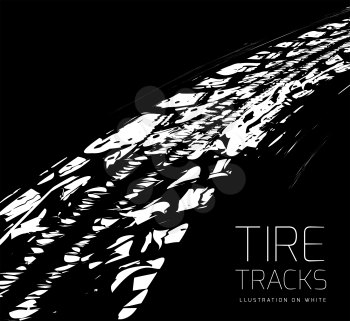 Tire tracks background in black and white style. Vector illustration. can be used for for posters, brochures, publications, advertising, transportation, wheels, tires and sporting events