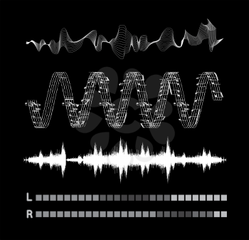 Vector sound waves set on black background