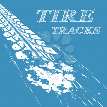 Tire tracks.  Vector illustration on blue background