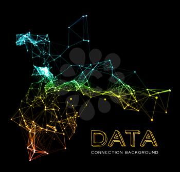 Abstract colorful network data connection. Vector technology background on black