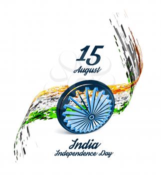 Indian Independence Day vector background with 3D Ashoka wheel and flag