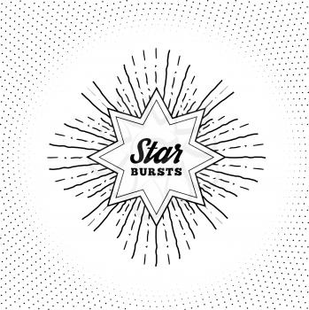 Hipster style vintage star burst with ray. Vector illustration with hand drawn elements