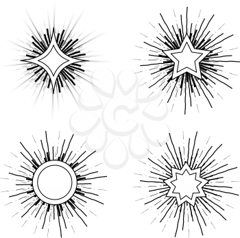 Hipster style vintage star burst with ray. Vector set illustration