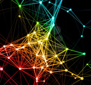Abstract colorful network data connection. Vector technology background on black