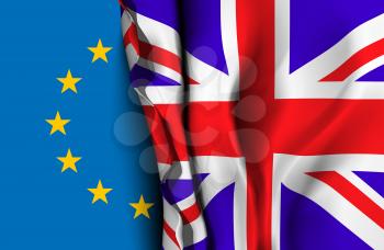 Flag of United Kingdom over the flag of the European Union Vector illustration