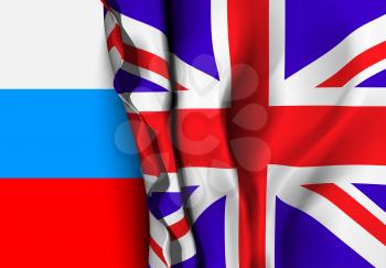 Flag of United Kingdom over the Russia flag. Vector illustration that can be used as a concept of trade and political relations between the two countries