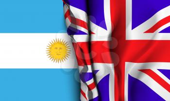 Flag of United Kingdom over the Argentina flag. Vector illustration that can be used as a concept of trade and political relations between the two countries