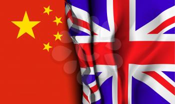 Flag of United Kingdom over the China flag. Vector illustration that can be used as a concept of trade and political relations between the two countries