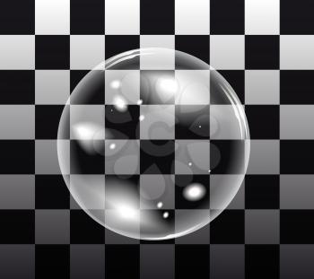 Transparent soap bubble. Vector realistic illustration on checkered background