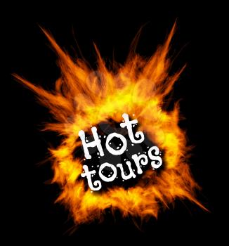 Hot tours. Concept vector illustration with fire on black background