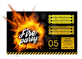 Fire party poster template. Vector illustration with a circle of fire