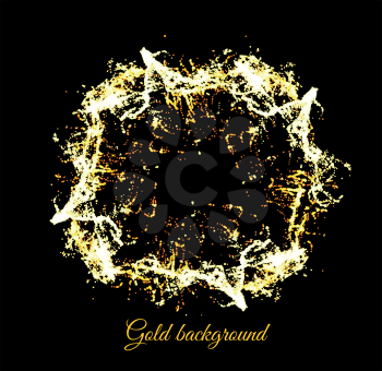 Gold sparkles on black backround. Vector illustration
