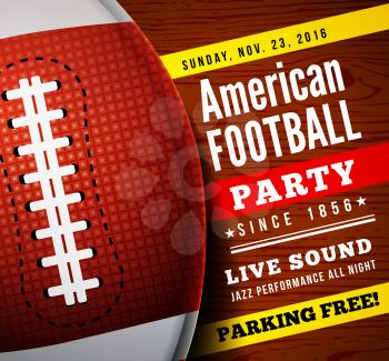 American football party. Vector background with ball on wooden floor