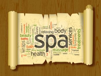 Spa word cloud vector illustration on a scroll of paper