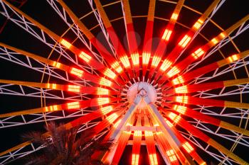 Amusement Park in Antalya, Turkey. Ferris wheel, night, close-up. Aktur Park